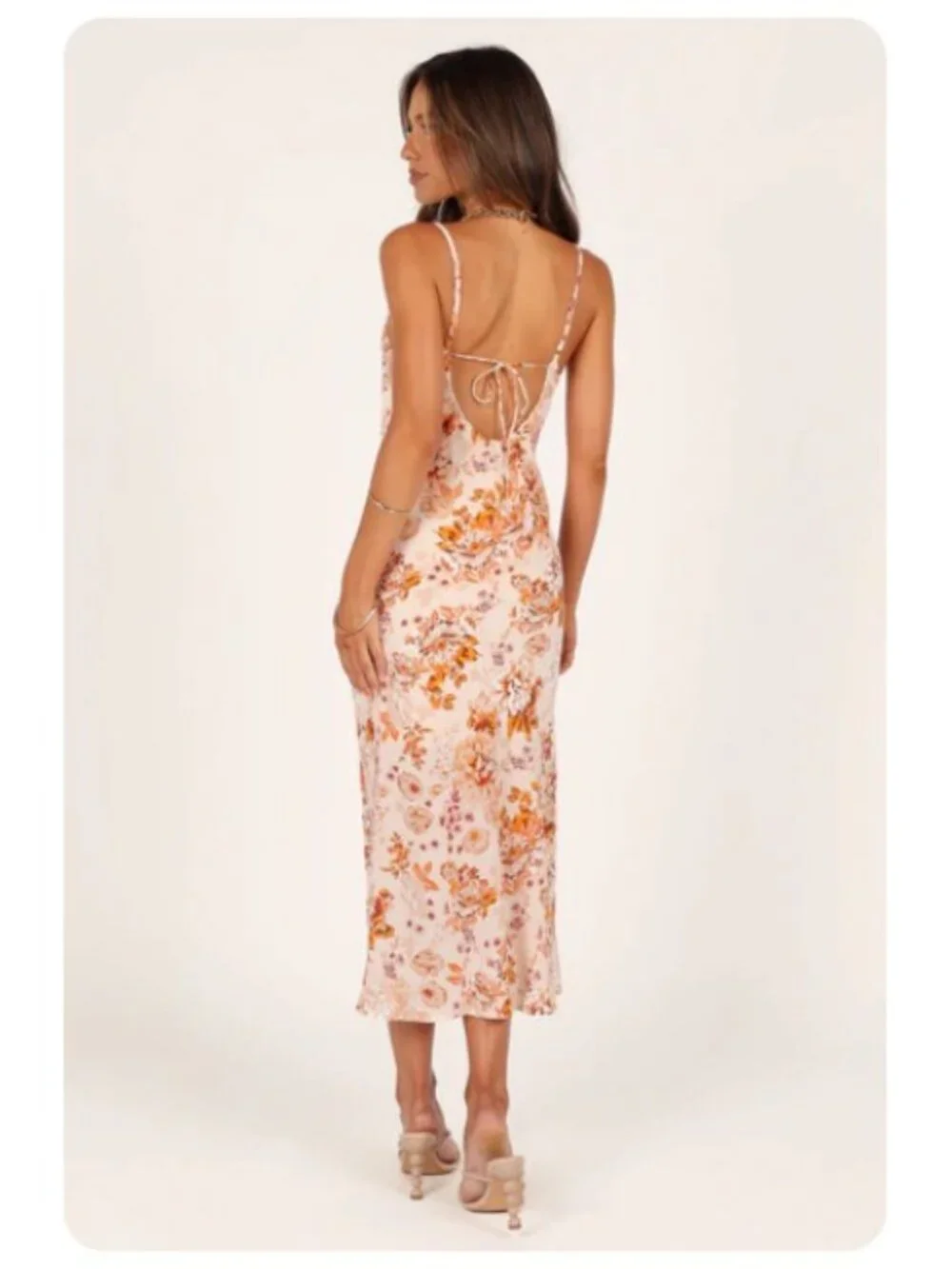 NWT Petal & Pup Yelena Satin Floral Spaghetti Strap Cowl Neck Maxi Dress sz US 8 - Picture 2 of 12